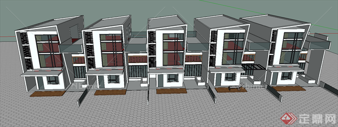 某三层联排别墅建筑设计SU（草图大师）模型[原创