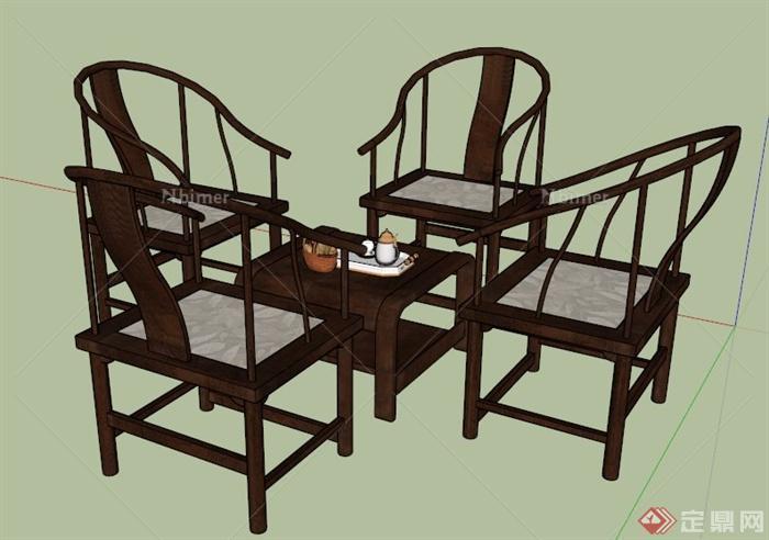 中式风格太师椅桌椅su模型