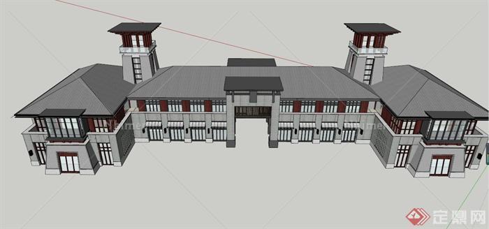 新中式门楼建筑设计SU模型