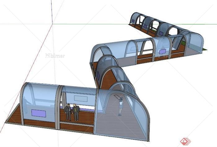现代风格拱形转折景观廊设计su模型