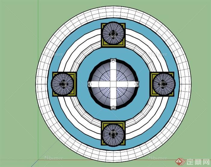 欧式圆形喷水池SU模型