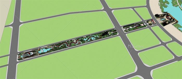 某城市道路中轴线景观设计SU模型[原创]