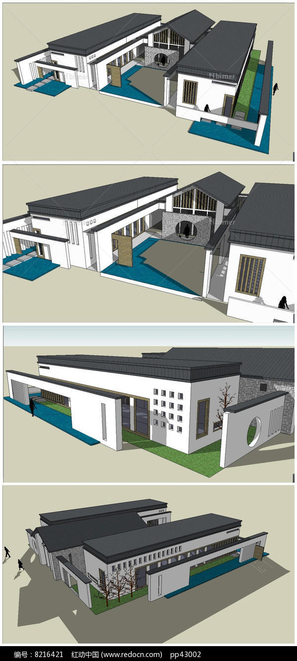 中式风格度假村建筑SU模型