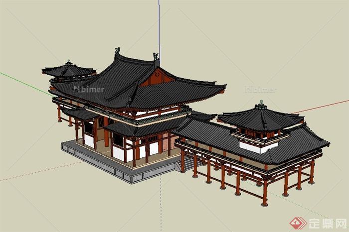 唐代古典文化古楼建筑设计su模型[原创]