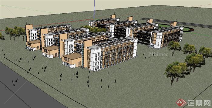 某现代中小学校建筑设计方案su 模型