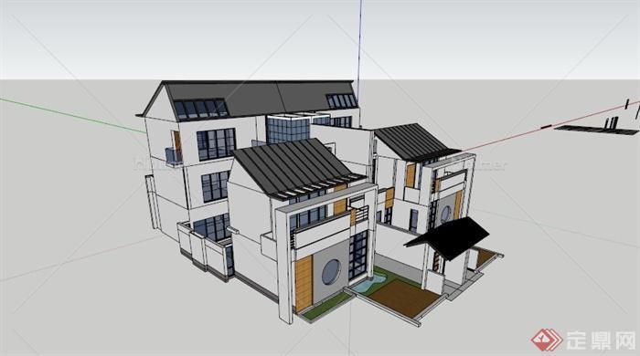 中式联排别墅（含CAD+SU模型+效果图）[原创]