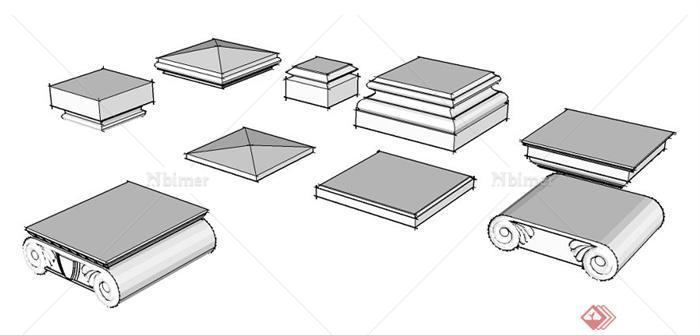 柱子基座、柱头su模型