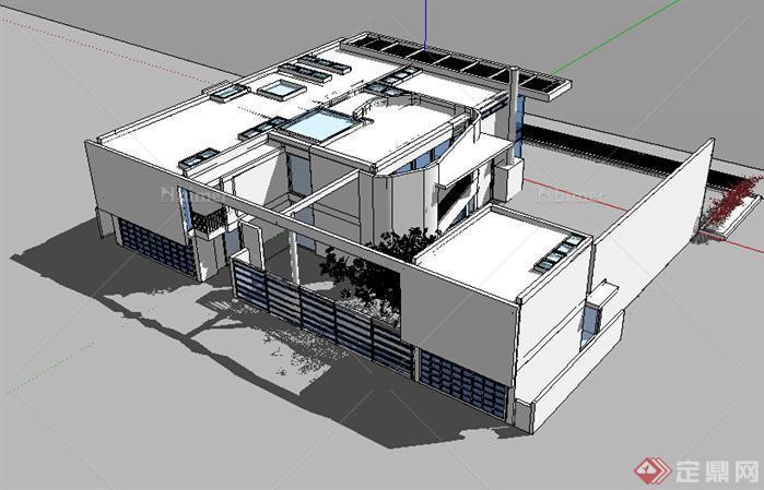 某现代独栋别墅建筑设计方案SU模型8