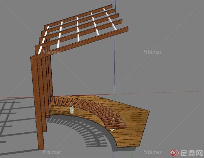 园林景观节点木质单边廊架设计SU模型