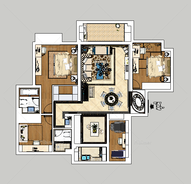 某欧式风格室内完整住宅空间设计su模型[原创]