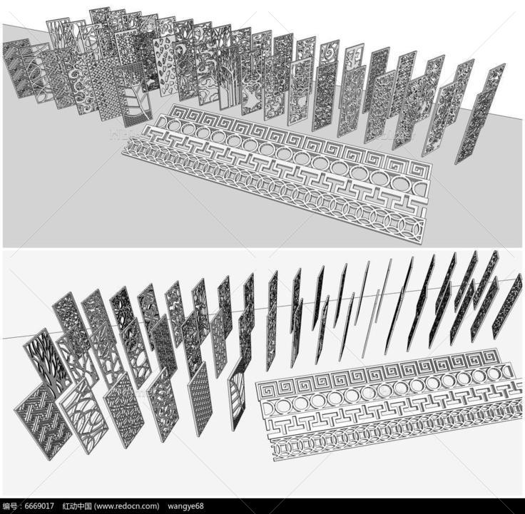 欧式雕花镂空隔断屏风SU模型