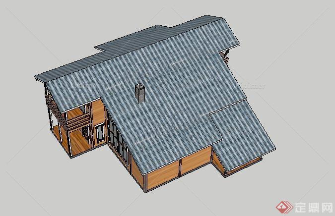 某现代中式木屋别墅住宅建筑su模型