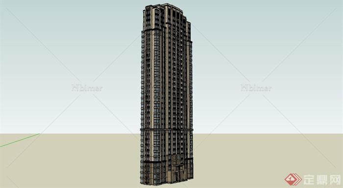某新古典风格高层住宅公寓楼建筑设计SU模型[原创