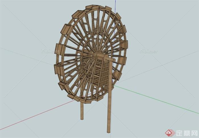 某木质水车模型SU模型