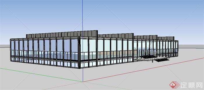 简约平顶单层图书馆建筑设计su模型[原创]