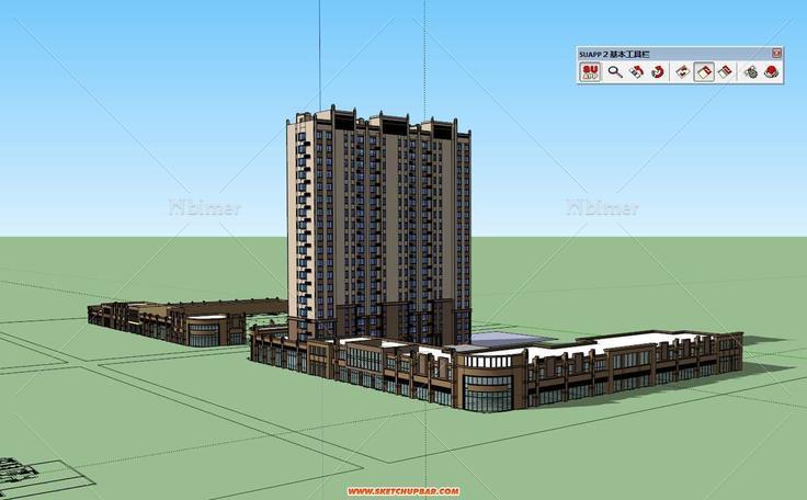 小区内某高层住宅带商业模型含高清效果图