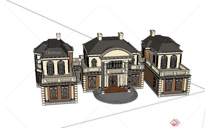 某欧式两层联排别墅建筑设计SU模型