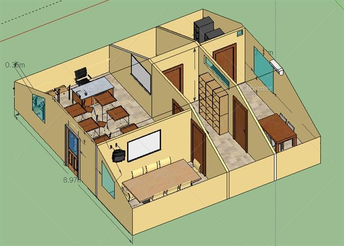 现代小型办公空间SU模型[原创]
