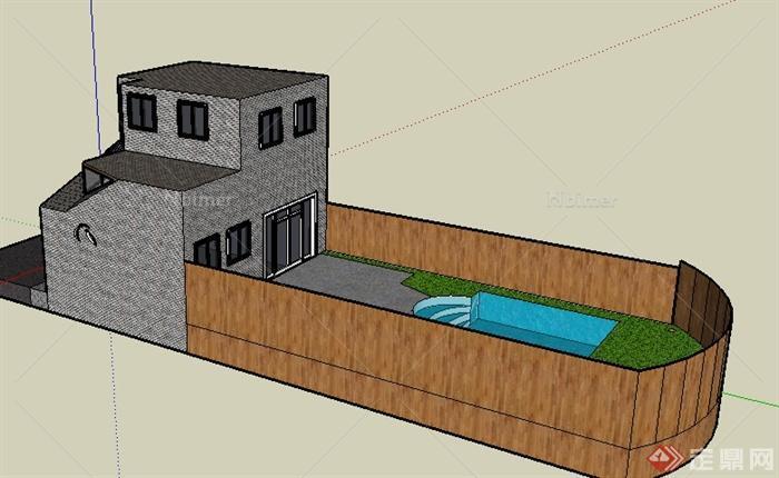 某地二层青砖房住宅建筑设计SU模型