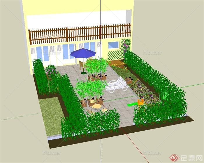 现代风格住宅庭院花园设计su模型[原创]