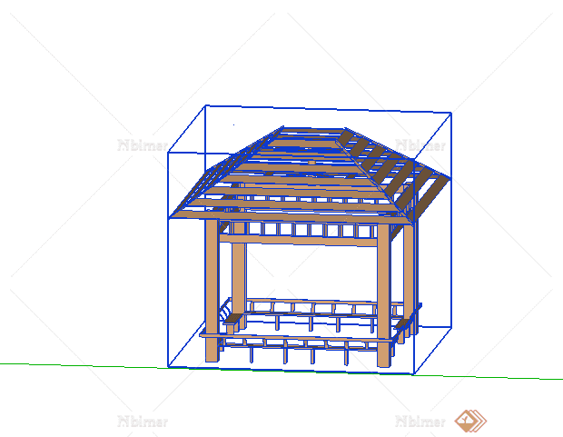 某现代木质景亭设计SU模型素材3