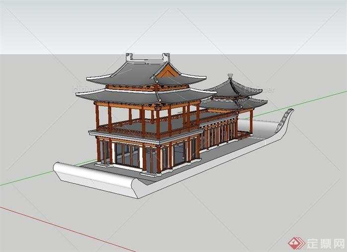 中国古典中式风格观景楼设计su模型[原创]