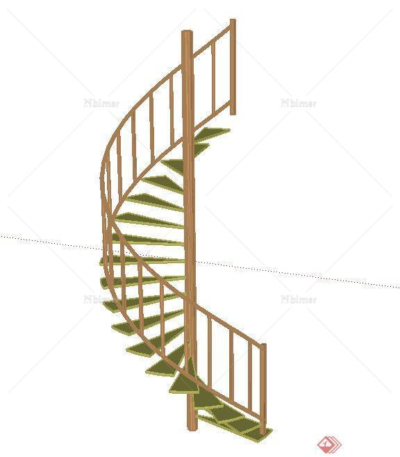 室内装饰木质旋转单人楼梯设计SU模型[原创]