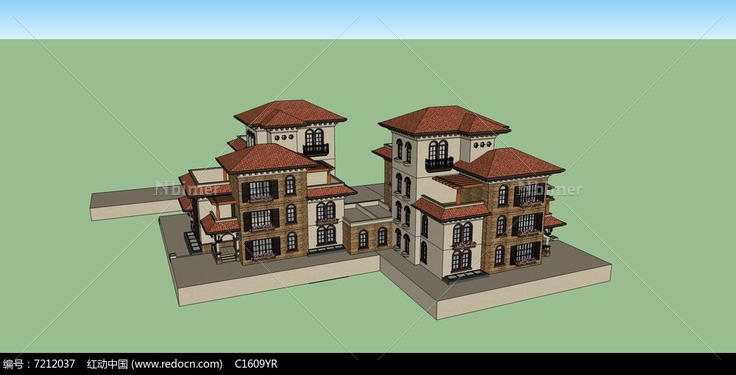欧式联排多层别墅SU模型