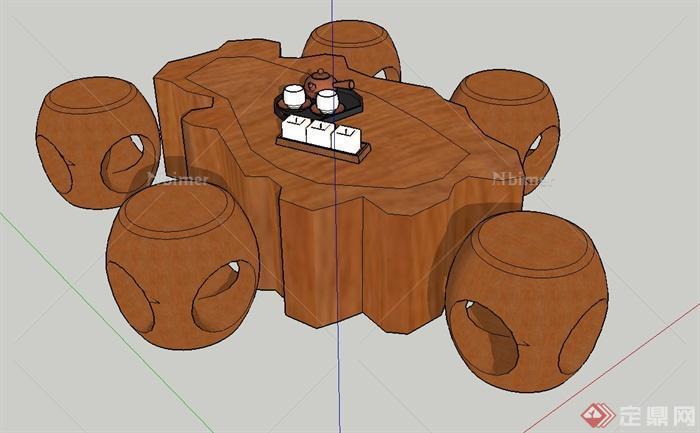 室内木桩茶桌凳设计SU模型