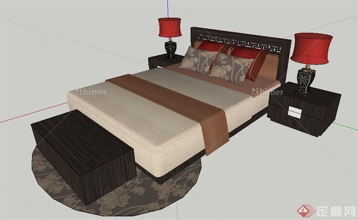 现代中式室内双人床设计SU模型