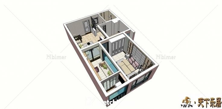 小户型59平方室内设计方案带SketchUp模型下载分