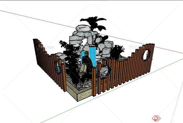 某庭院假山景石水池设计su模型