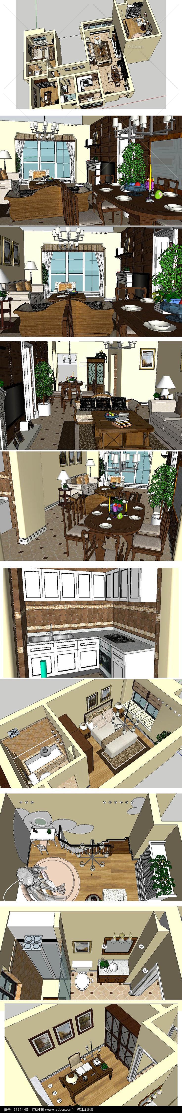 全套精品美式风格室内草图SU模型