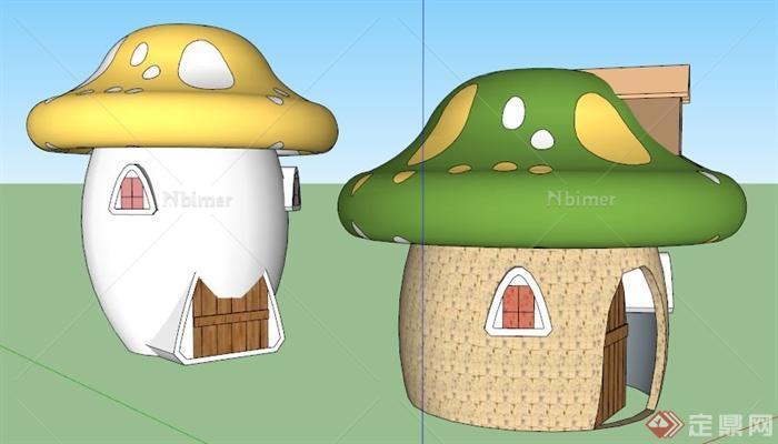 两款蘑菇小房子设计su模型