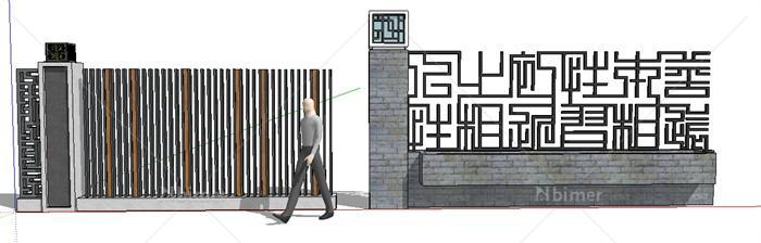 现代中式风格两种不同的围墙设计su模型[原创]