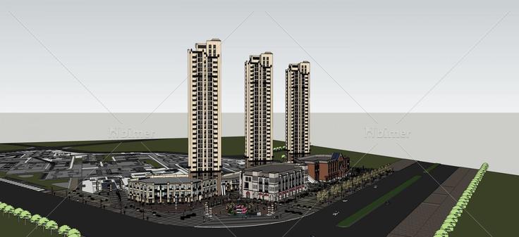 欧式高层住宅带商业街(44791)su模型下载