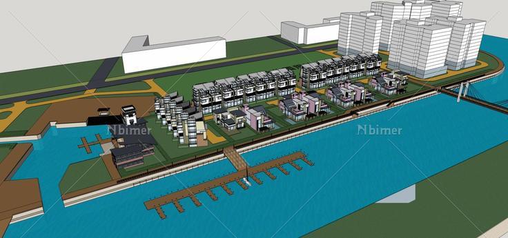 沿海别墅群及码头(71552)su模型下载