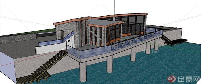 现代风格滨水餐厅建筑设计su模型