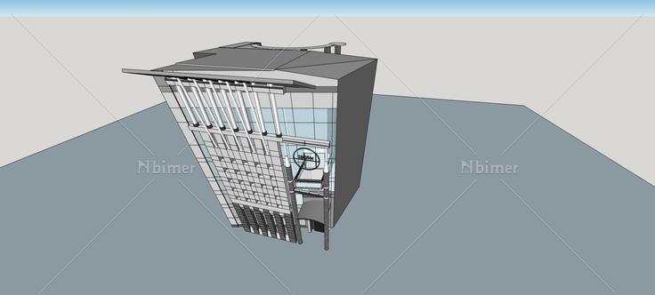 现代多层办公楼正立面(77225)su模型下载