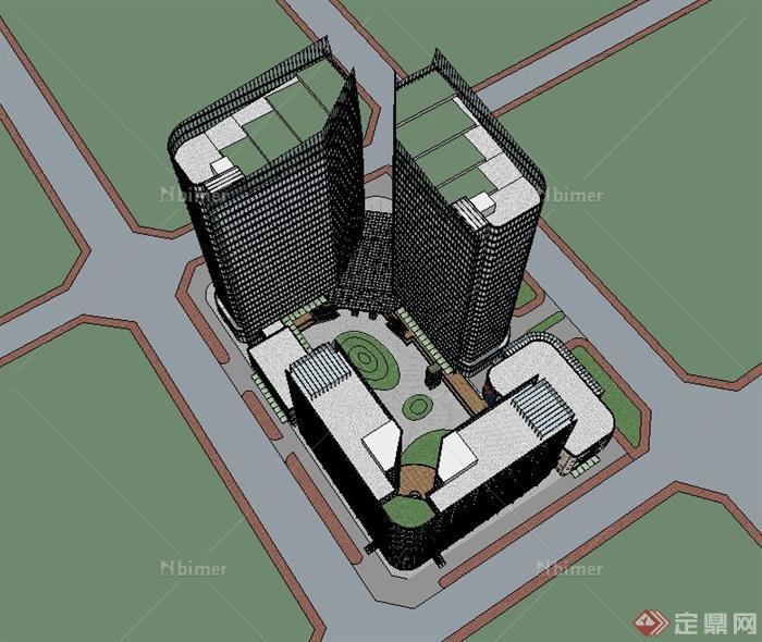 现代某高层组合综合体商业街建筑设计SU模型[原创