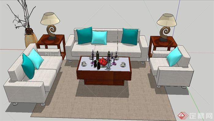 现代室内客厅沙发、茶几组合设计SU模型