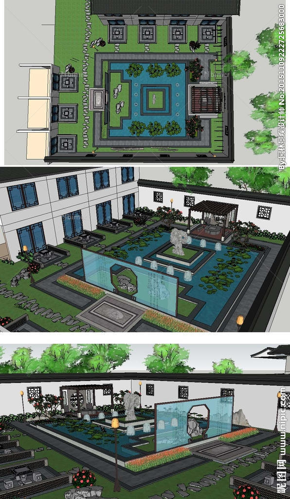 中式庭院景观建筑草图SU模型图片