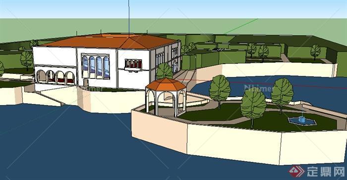 某特色水景别墅建筑设计SU模型