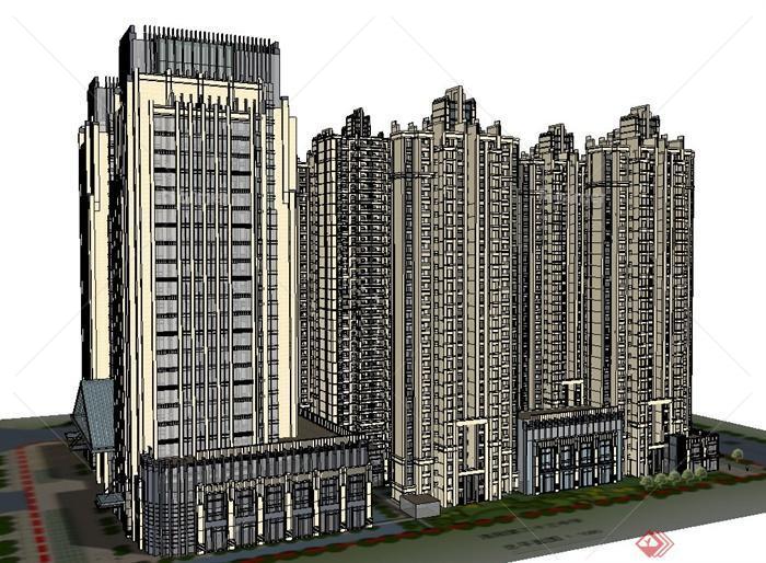 新古典综合体高层住宅建筑设计SU模型
