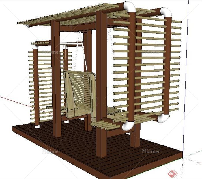 现代风格花架秋千椅组合su模型