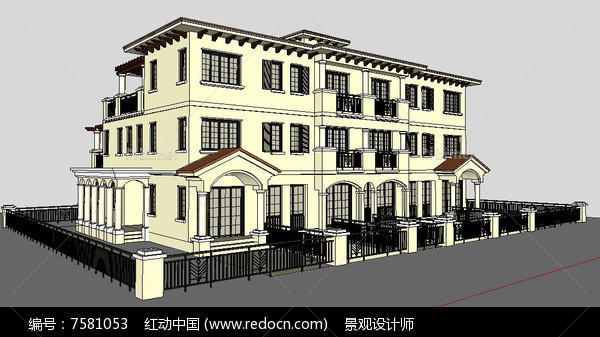 地中海风格建筑草图大师SU模型