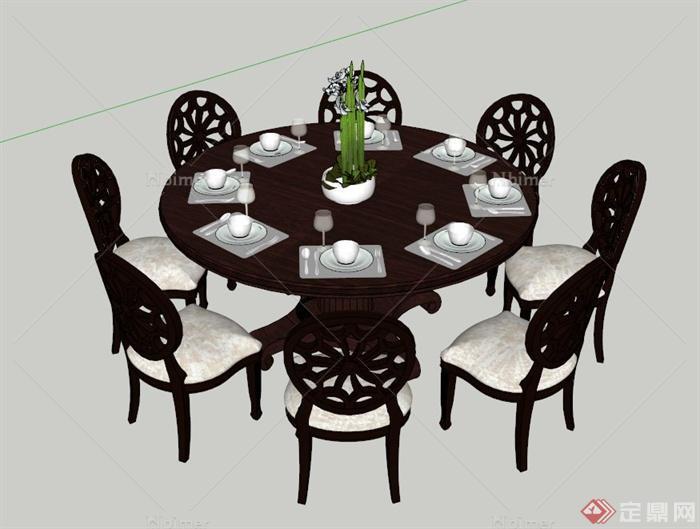 中式餐桌椅设计SU模型
