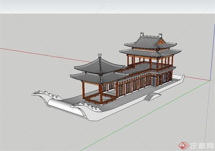 中国古典中式风格观景楼设计su模型[原创]