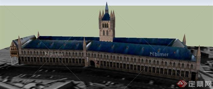 某地欧式风格二层教堂建筑设计SU模型