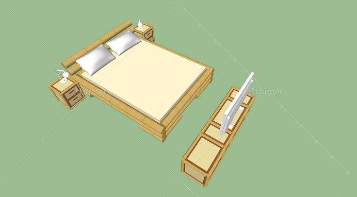 现代竹子卧室家具套(114745)su模型下载